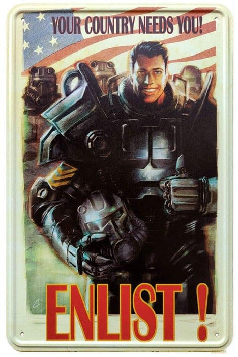 Metallisches Fallout-ENLIST-Schild!
