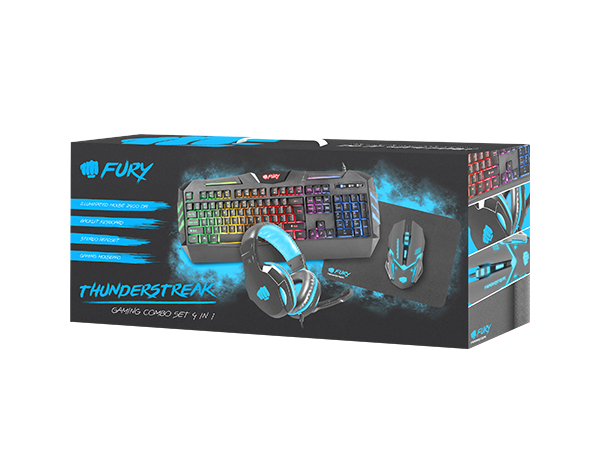 Fury ThunderStreak 3.0 Gaming Pack 4 em 1 Combo Teclado, Rato, Auscultadores - PT Layout