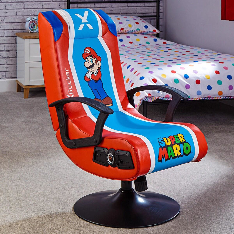 Sedia con piedistallo audio X-Rocker Super Mario 2.1 - Rosso, Blu