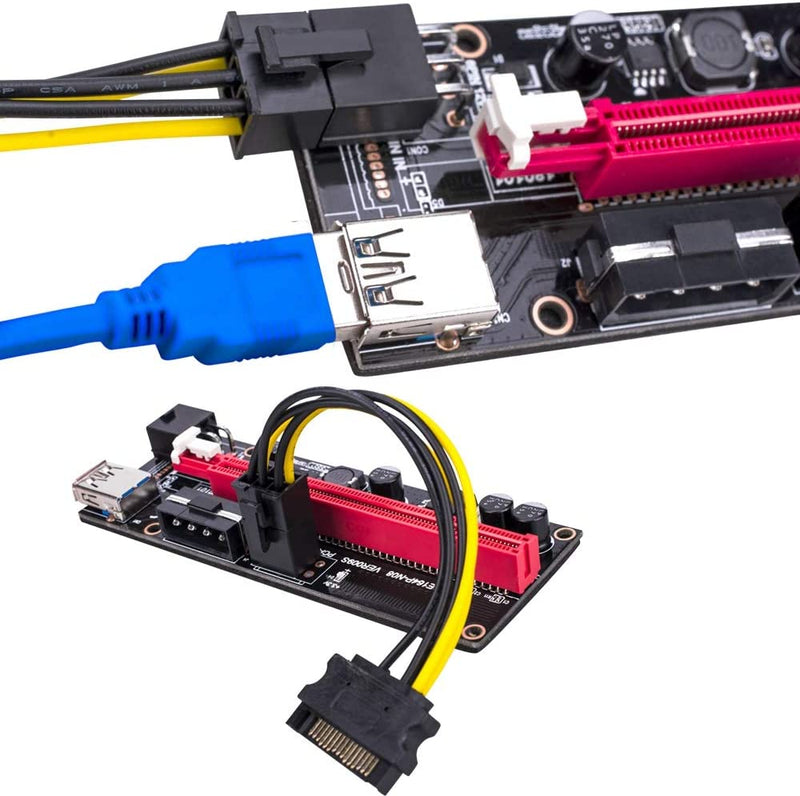 Adaptador vertical PCI-E 1x-16x | VER 009S | 2x 6 pines| USB 3.0| 60cm Azul