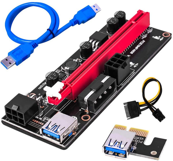 PCI-E 1x-16x Riser-Adapter | SIEHE 009S | 2x 6polig| USB 3.0| 60cm Blau