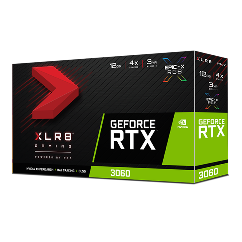 Carte graphique PNY GeForce RTX 3060 XLR8 Gaming REVEL EPIC-X RGB Ventilateur unique 12 Go GDDR6