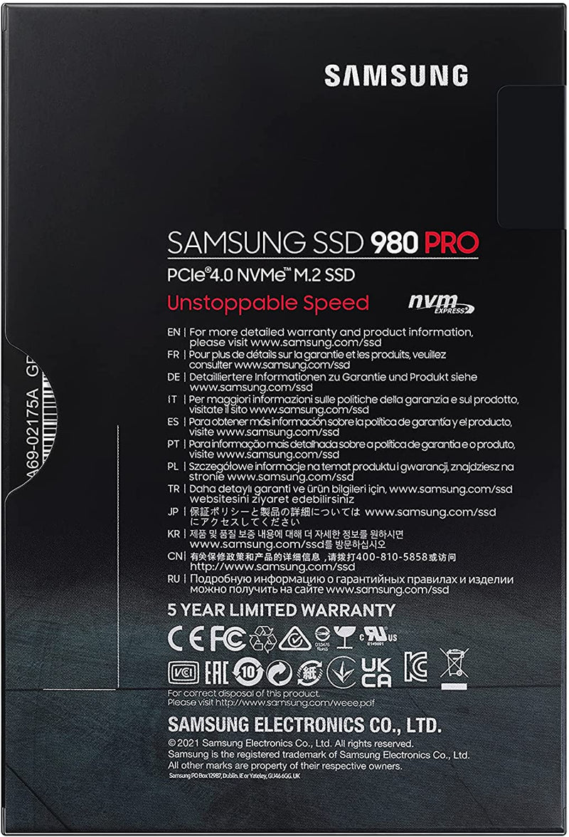 SSD Samsung 980 PRO 1To M.2 2280 MLC V-NAND NVMe PCIe 4.0 (7000Mb/s) Compatible PS5
