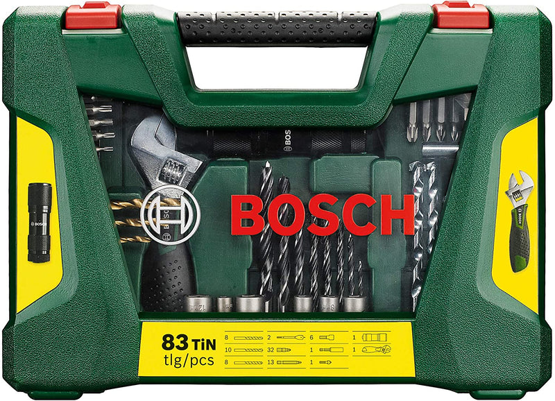Bosch 83-teiliges Werkzeugset mit LED-Taschenlampe und verstellbarem Schraubenschlüssel