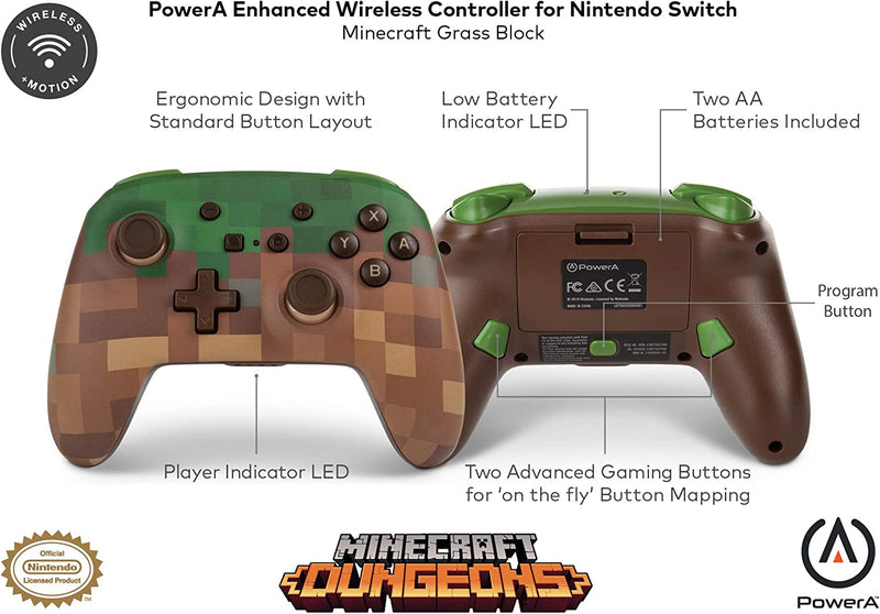 Comando PowerA Sem fios Minecraft Grass Nintendo Switch