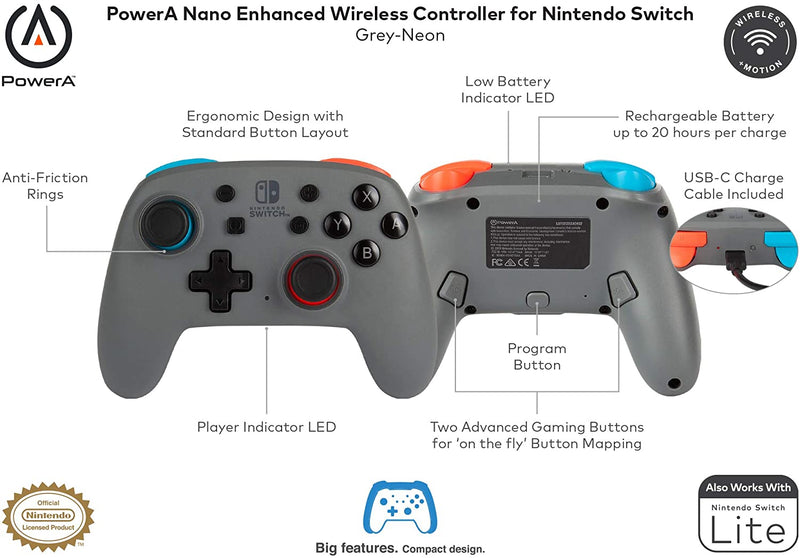 Mando Inalámbrico PowerA Nano Gris Nintendo Switch