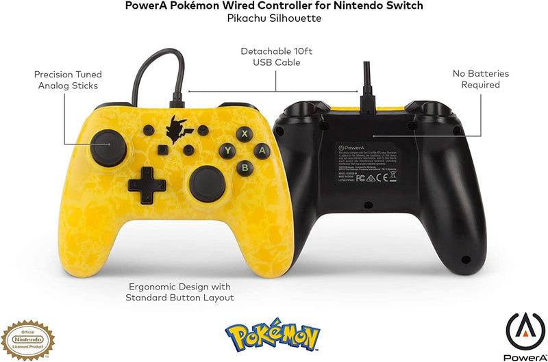 Wired PowerA Controller Pikachu Silhouette Yellow Nintendo Switch