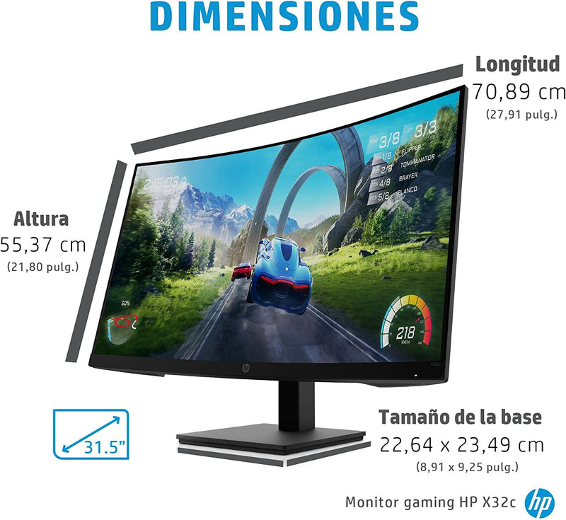HP X32c Gaming Monitor 31.5"VA LED FullHD 165Hz 1ms FreeSync Curved 1500R