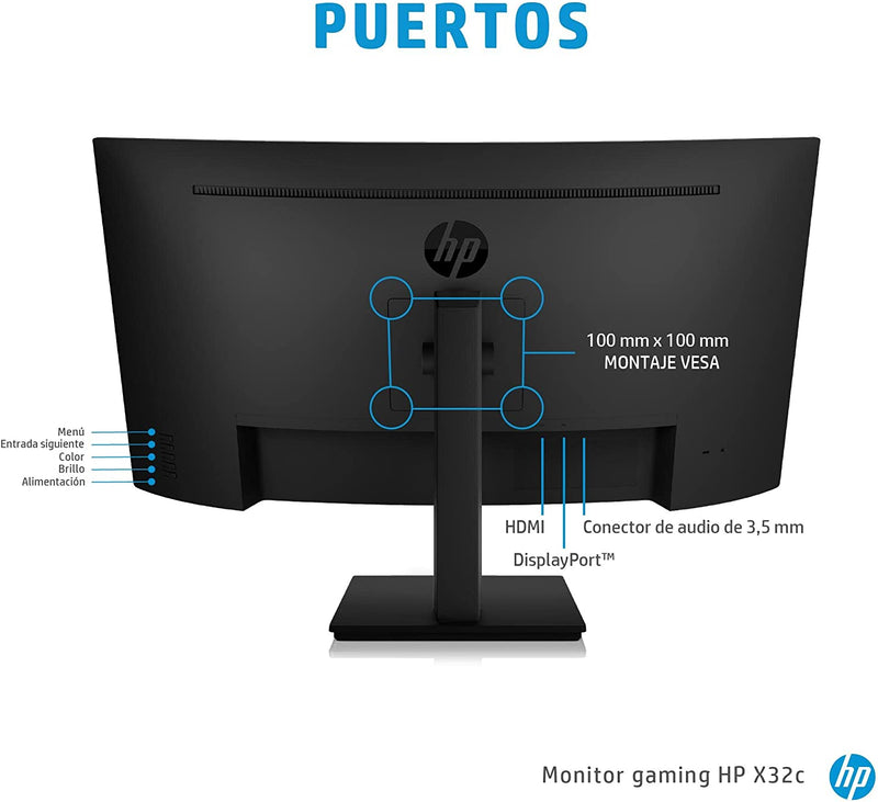 Monitor Gaming HP X32c 31.5" VA LED FullHD 165Hz 1ms FreeSync Curvo 1500R