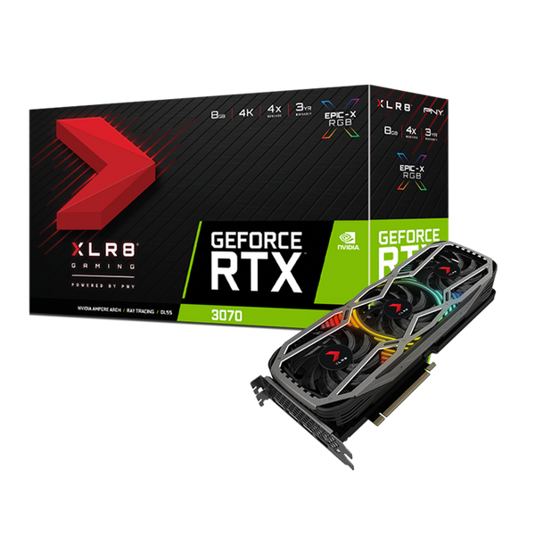 Carte graphique PNY GeForce RTX 3070 XLR8 Gaming REVEL EPIC-X RGB Triple ventilateur LHR 8GB GDDR6