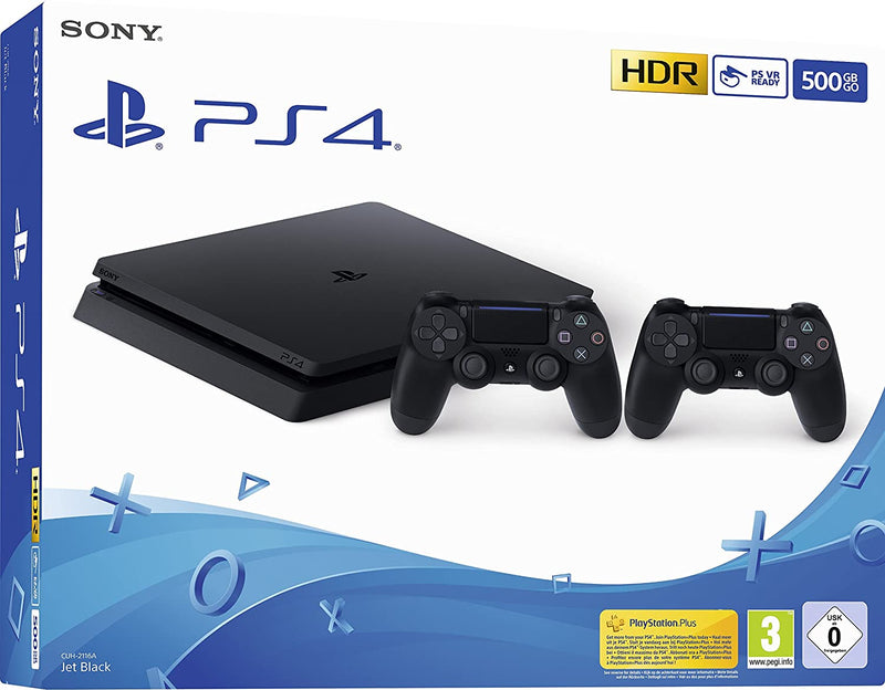 Sony PlayStation 4 PS4 Slim Schwarz 500 GB + zusätzlicher DualShock 4-Controller